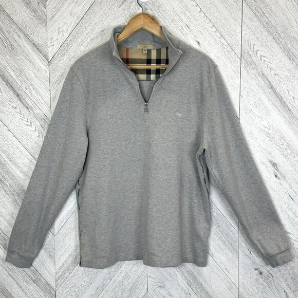 Burberry London Mens Size Large Gray Pullover 1/4 Zip Mock Neck Long Sleeve - Picture 1 of 6